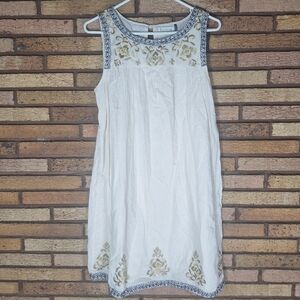 KAS New York Small White Dress with Gold and Blue Embroidery
